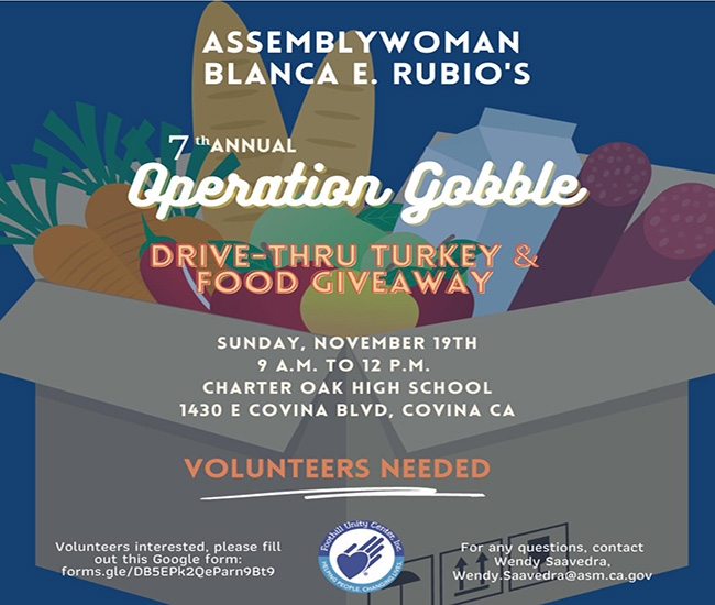 JOIN US: Assemblywoman Rubio’s 7th Annual Operation Gobble 
