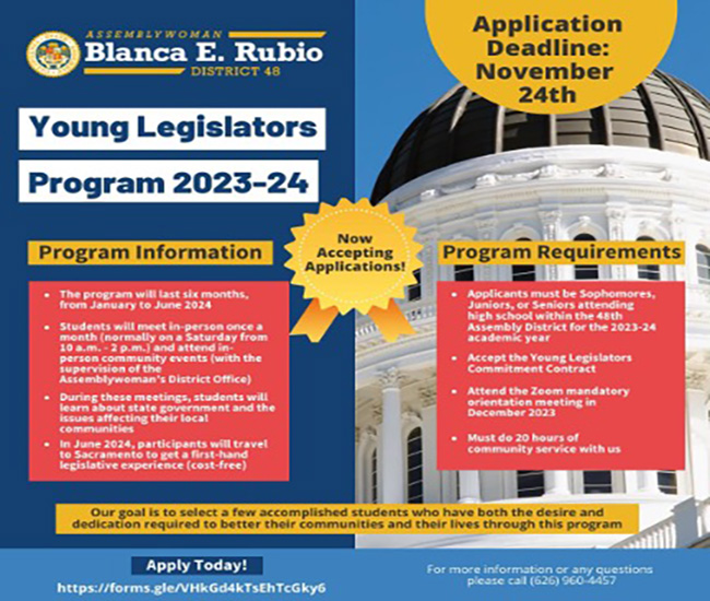 APPLY NOW: Assemblywoman Rubio’s 3rd Annual Young Legislators Program (YLP)