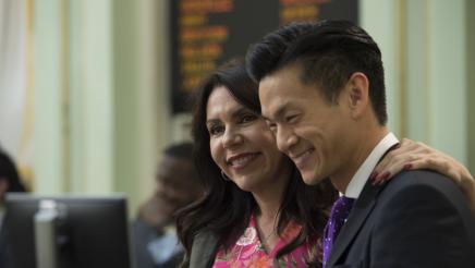 Assemblywoman Rubio standing next to Assemblymember Low